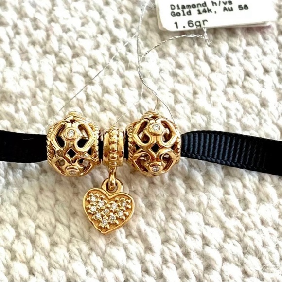Pandora 14k gold heart bundle - Picture 3 of 5